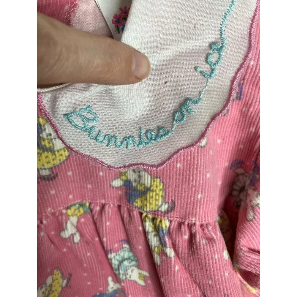 Vintage Osh Kosh Pink Corduroy Baby 12 Months Dress Bunny Bunnies On Ice